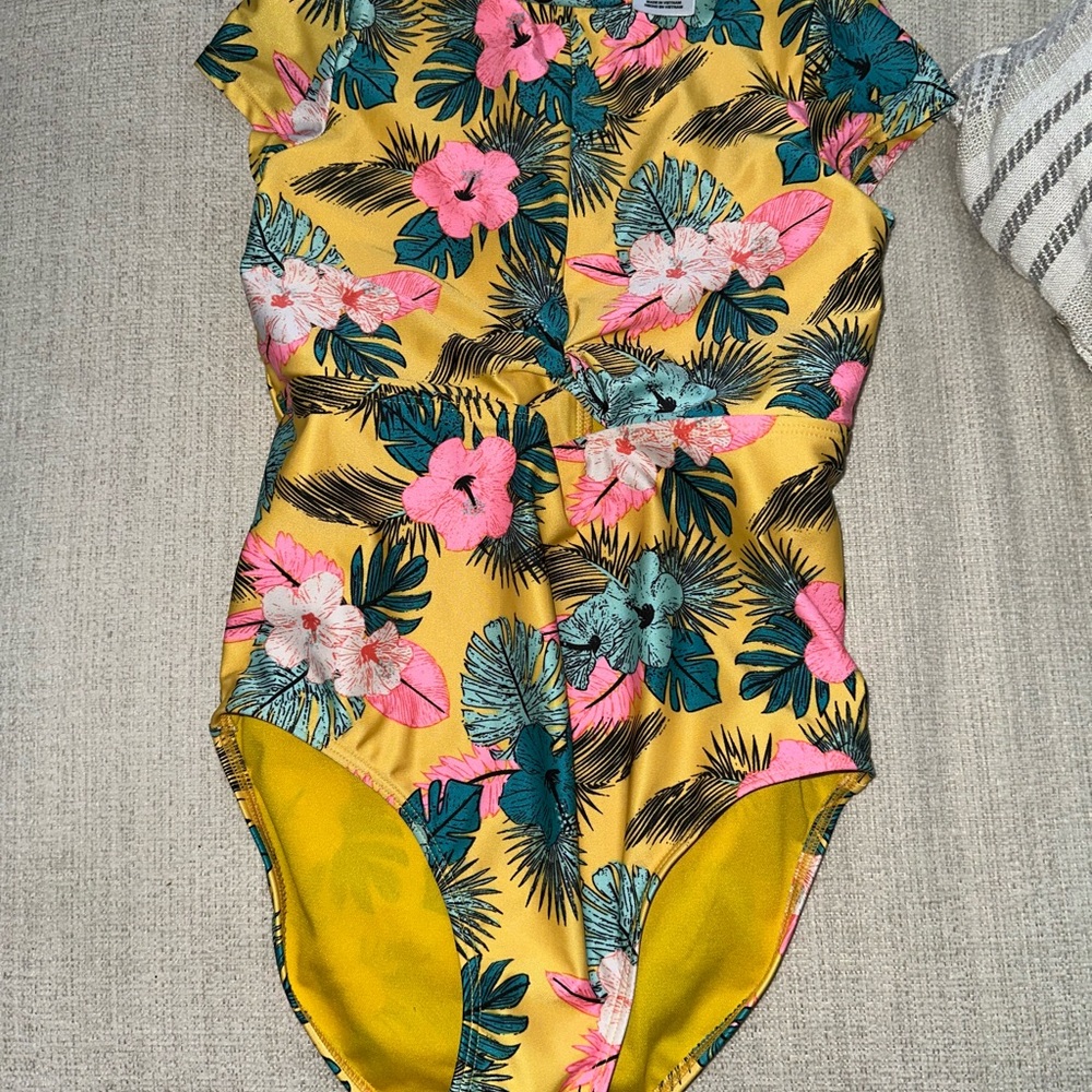 Art Class Kids Swim One Piece - Yellow Floral